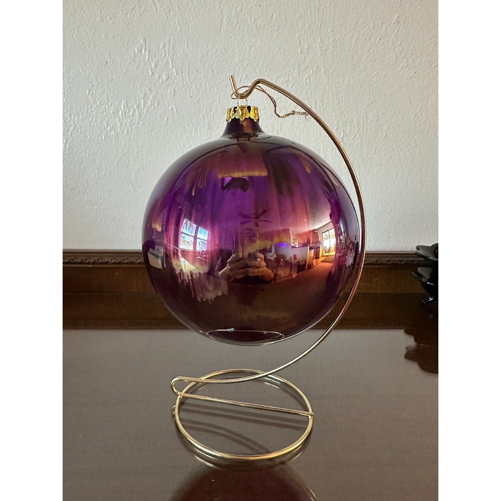 Hand-Painted Glass‎ Christmas Ornament Purple Swirl Jumbo 6'' / 152 mm